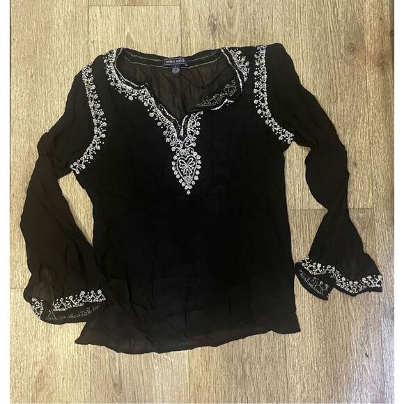 Helen Welsh Large Vintage Gothic Emo 90’s Black Silk Sheer Silver Embellishment - Picture 1 of 6